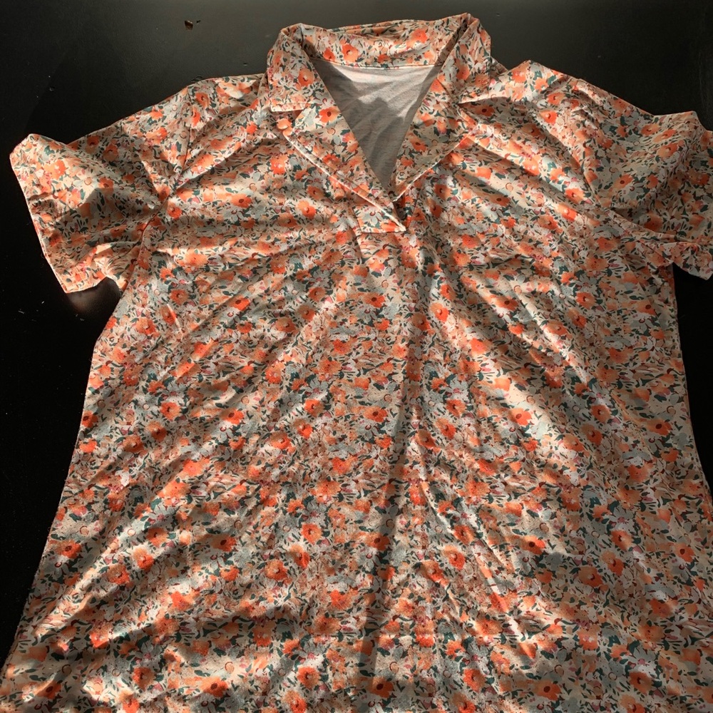 RAPBIN Floral Collared Short-Sleeve Top – Size XL